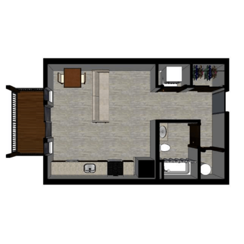Floor plan for studio, 1 bath, 421 sqft